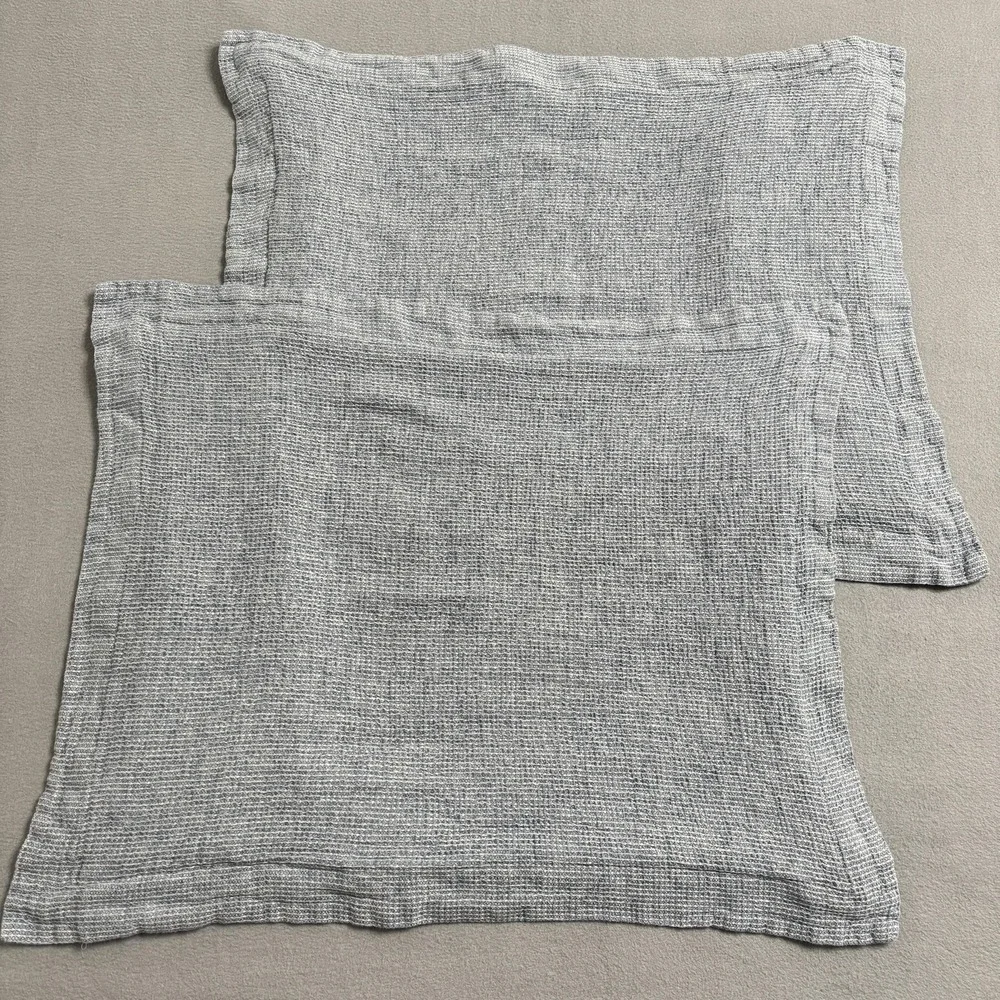 Pottery Barn Blue Waffle‎ Weave Pillow Shams Set 2 Standard